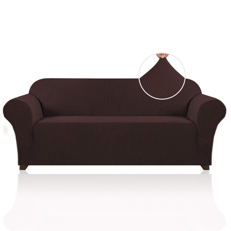 PrinceDeco Stretch Sofa Cover Slipcover Couch Covers for 3 Cushion Couch Furniture Protector Sofa Covers with Non Slip Elastic Bottom Dogs Pet Friendly Fitted (Sofa, Brown) - Image 1